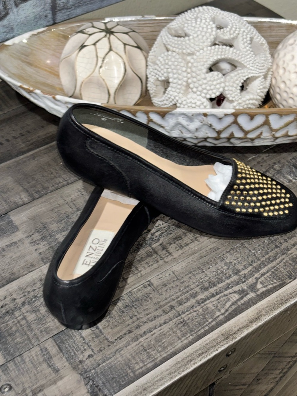 Enzo Angiolini Vintage  black leather studded flats/ slip-on loafers SZ 5.5 - Picture 8 of 13